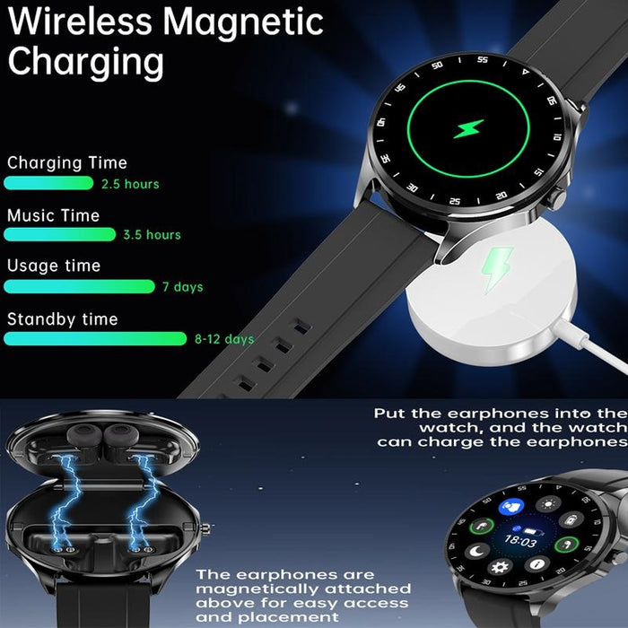 1.43 Inch Ip67 Waterproof 2 In 1 Bluetooth Earphone Smart Watch