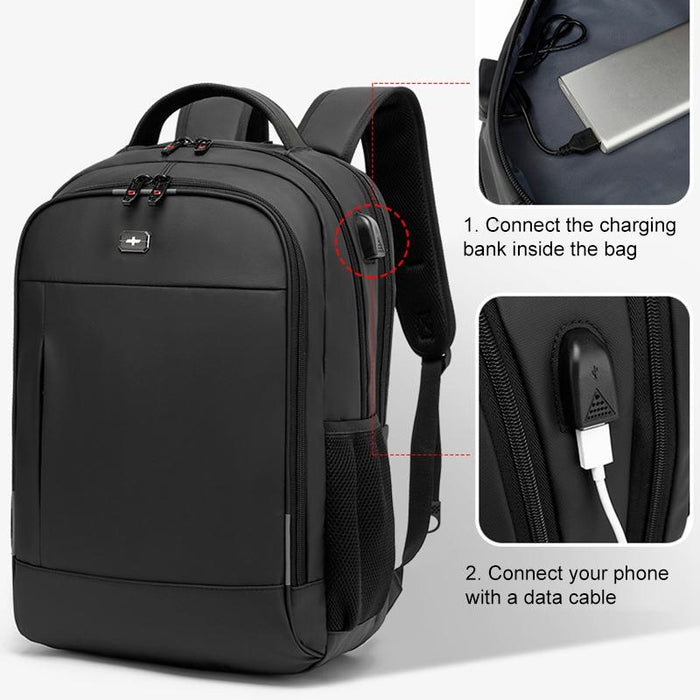 Waterproof Double Shoulder Backpack With Usb Black