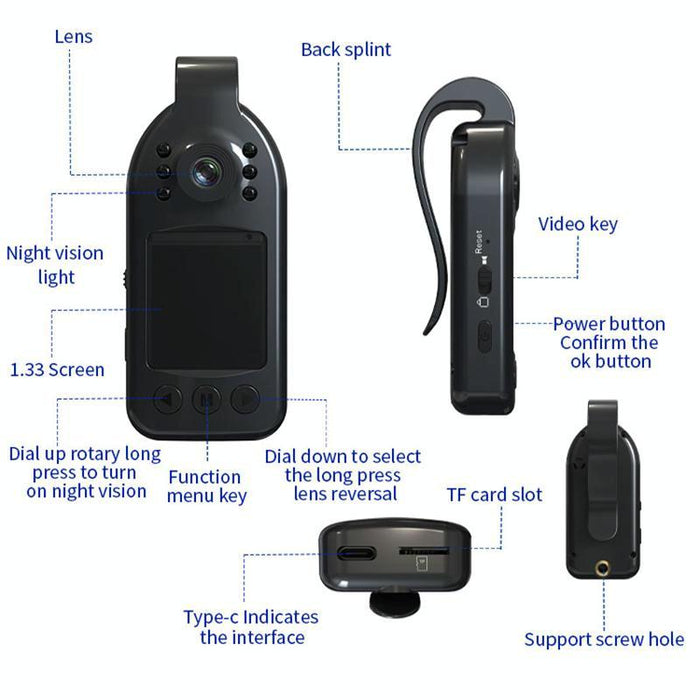 1.33 Inch 1080P Hd Outdoor Sports Camera Black