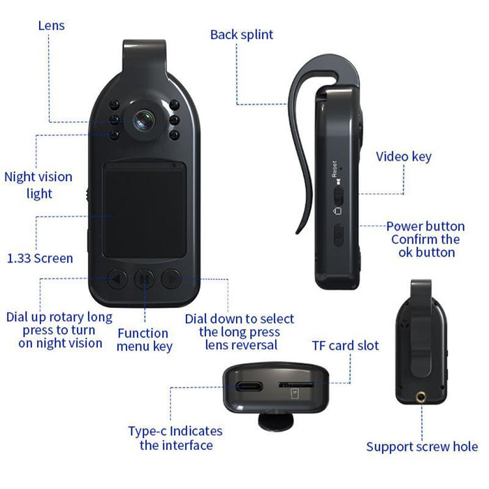 1.33 Inch 1080P Hd Outdoor Sports Camera Black