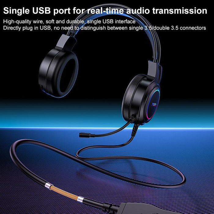 Usb Wired Rgb Gaming Headset With Mic 1.2M Cable Black