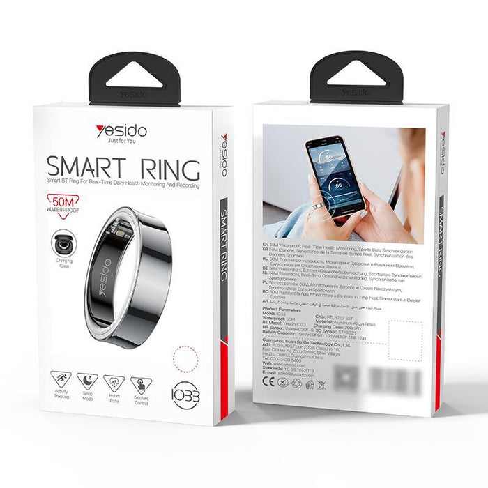Smart Health Ring Temp Heart Rate Bp Reminder Black