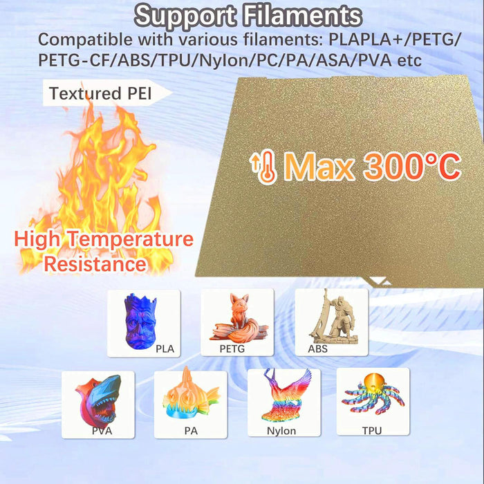 268X256Mm Pei Coated Spring Steel Build Plate For 3D Printers Pet Carbon Fiber Film