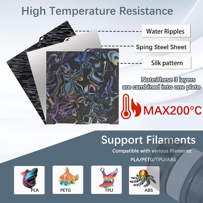 Spring Steel Sheet For Anycubic 3D Printers 268X256Mm Satin Water Ripple Prn Film