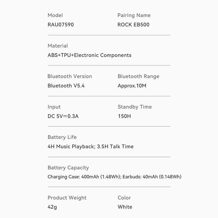 Rock Eb500 Rau07590 Bluetooth 5.4 Wireless Earcuffs Earphones