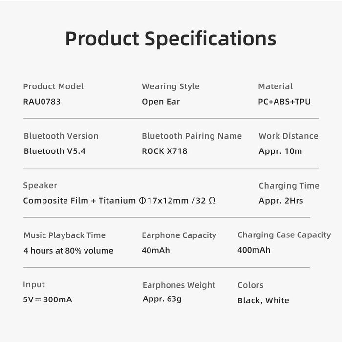 Rock X718 Rau0783 Bluetooth 5.4 Wireless Ear-Hugs Earphones