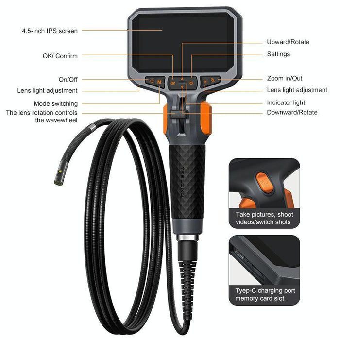4.5 Inch Screen 210 Degree Bendable Industrial Endoscope 1.55M Length Model 8.5Mm Dual Lens