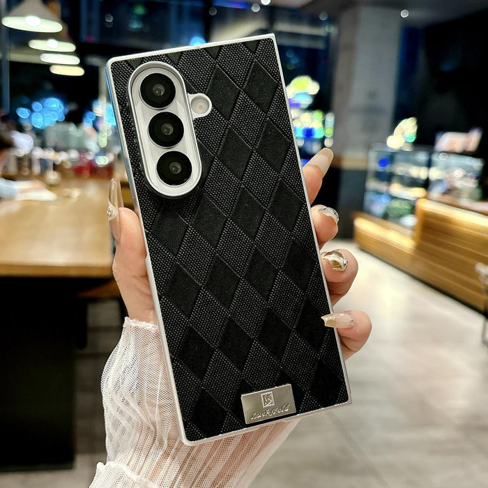 For Samsung Galaxy Z Fold7 5G Silver Edge Diamond Checkered Foldable Phone Case