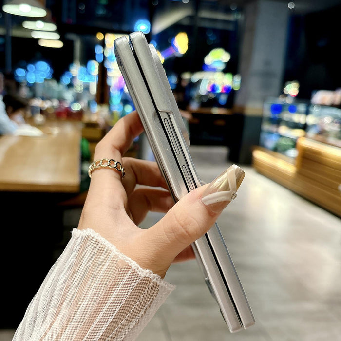 For Samsung Galaxy Z Fold7 5G Silver Edge Diamond Checkered Foldable Phone Case