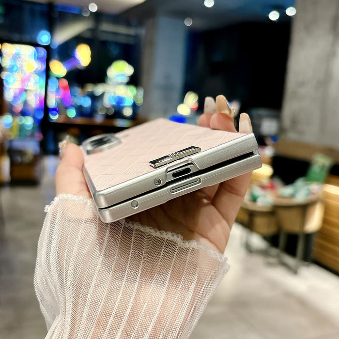 For Samsung Galaxy Z Fold7 5G Silver Edge Diamond Checkered Foldable Phone Case