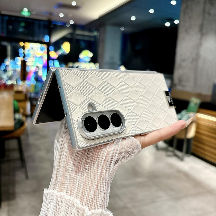 For Samsung Galaxy Z Fold7 5G Silver Edge Diamond Checkered Foldable Phone Case