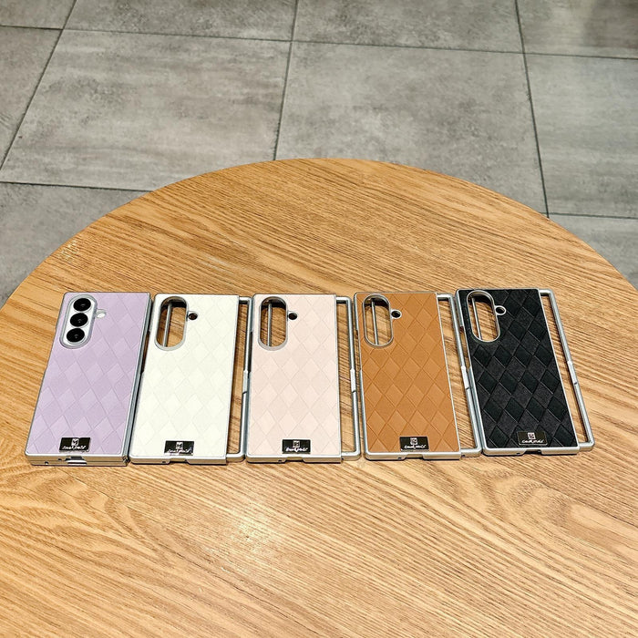 For Samsung Galaxy Z Fold7 5G Silver Edge Diamond Checkered Foldable Phone Case