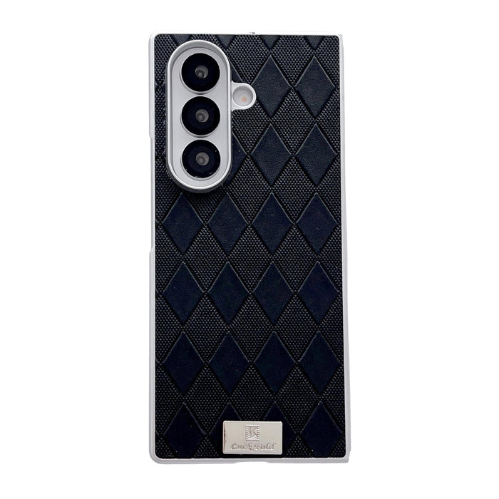 For Samsung Galaxy Z Fold7 5G Silver Edge Diamond Checkered Foldable Phone Case