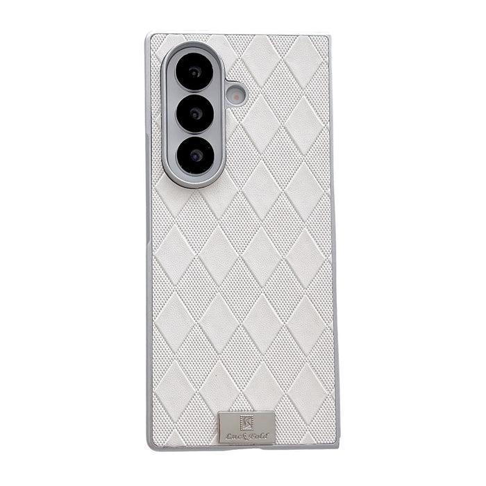 For Samsung Galaxy Z Fold7 5G Silver Edge Diamond Checkered Foldable Phone Case
