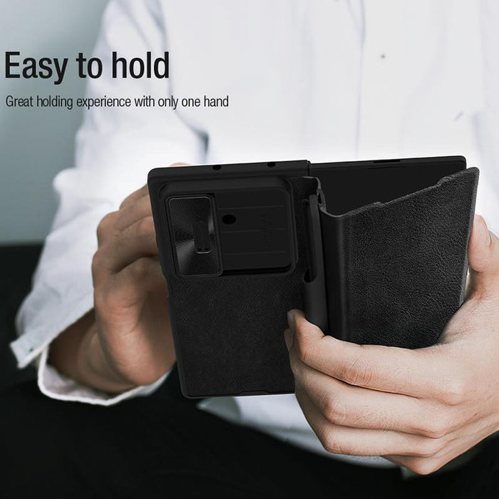 For Samsung Galaxy Z Fold7 5G Qin Series Pro Sliding Camera Cover Design Leather Phone Case With Stylus