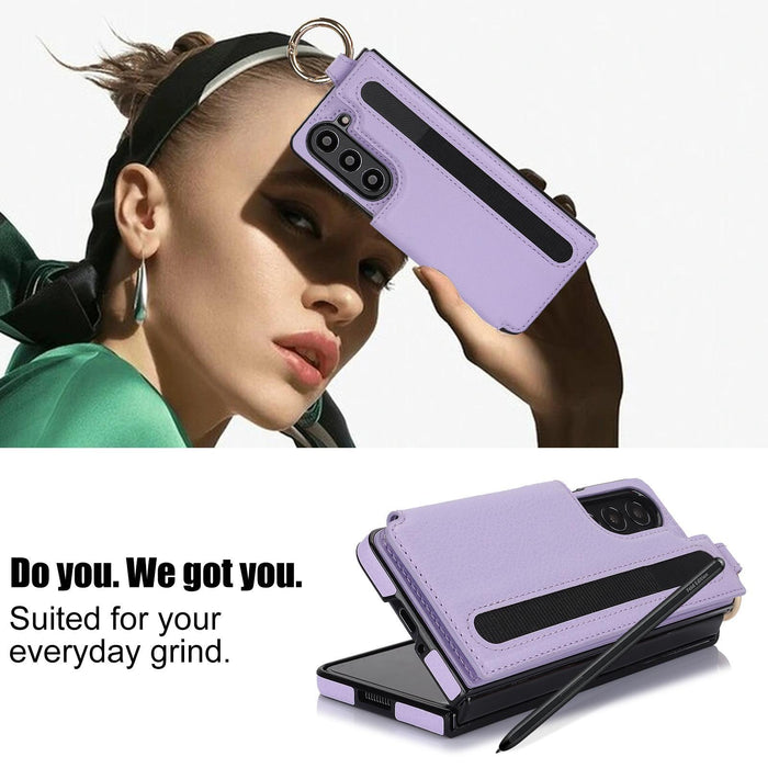 For Samsung Galaxy Z Fold7 5G Litchi Texture Double Buckle Leather Phone Case With Pen Slot