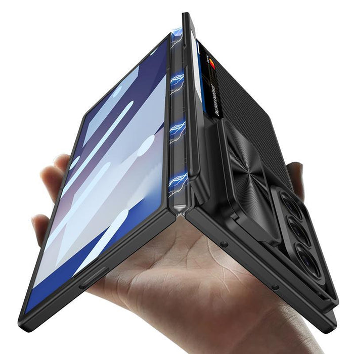 For Samsung Galaxy Z Fold7 5G Integrated Magnetic Folding Hinge Sliding Lens Cover Card Bag Phone Case