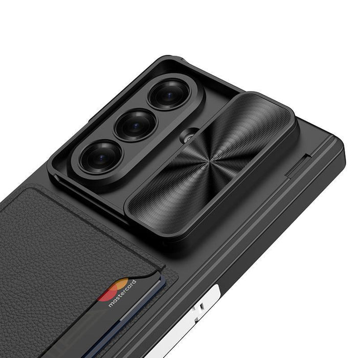 For Samsung Galaxy Z Fold7 5G Integrated Magnetic Folding Hinge Sliding Lens Cover Card Bag Phone Case