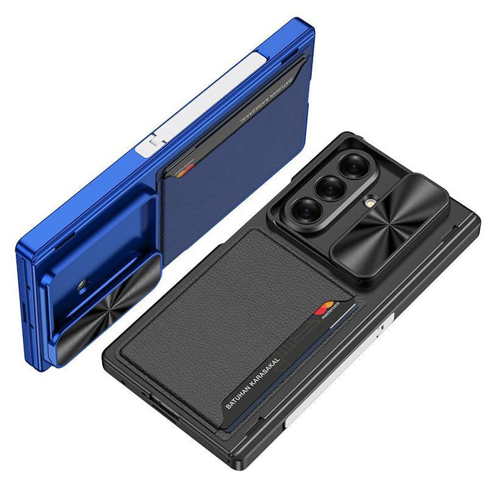 For Samsung Galaxy Z Fold7 5G Integrated Magnetic Folding Hinge Sliding Lens Cover Card Bag Phone Case