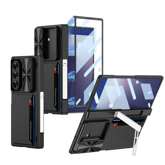 For Samsung Galaxy Z Fold7 5G Integrated Magnetic Folding Hinge Sliding Lens Cover Card Bag Phone Case