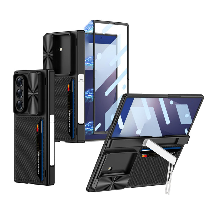For Samsung Galaxy Z Fold7 5G Integrated Magnetic Folding Hinge Sliding Lens Cover Card Bag Phone Case