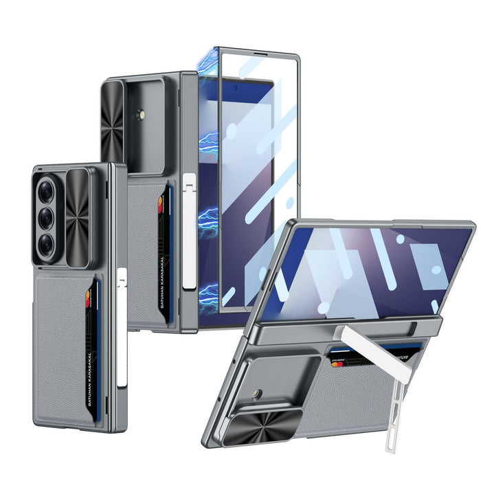 For Samsung Galaxy Z Fold7 5G Integrated Magnetic Folding Hinge Sliding Lens Cover Card Bag Phone Case