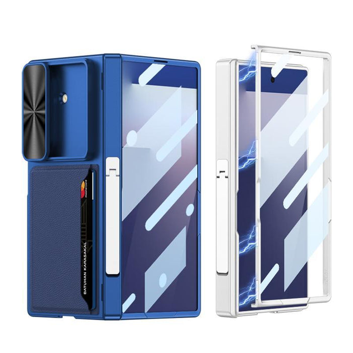 For Samsung Galaxy Z Fold7 5G Integrated Magnetic Folding Hinge Sliding Lens Cover Card Bag Phone Case