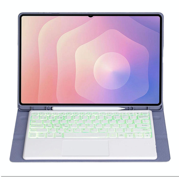 For Samsung Galaxy Tab S11 Ultra Candy Colour Touch Backlight Bluetooth Keyboard Leather Tablet Case With Pen Holder