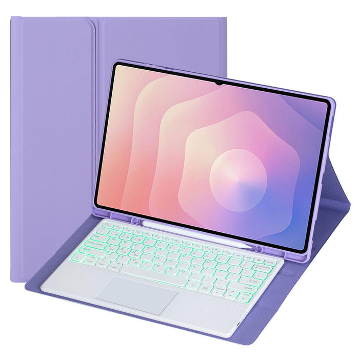 For Samsung Galaxy Tab S11 Ultra Candy Colour Touch Backlight Bluetooth Keyboard Leather Tablet Case With Pen Holder