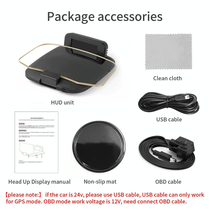 Car Hud Display Compass Speed Temp Voltage Alarm