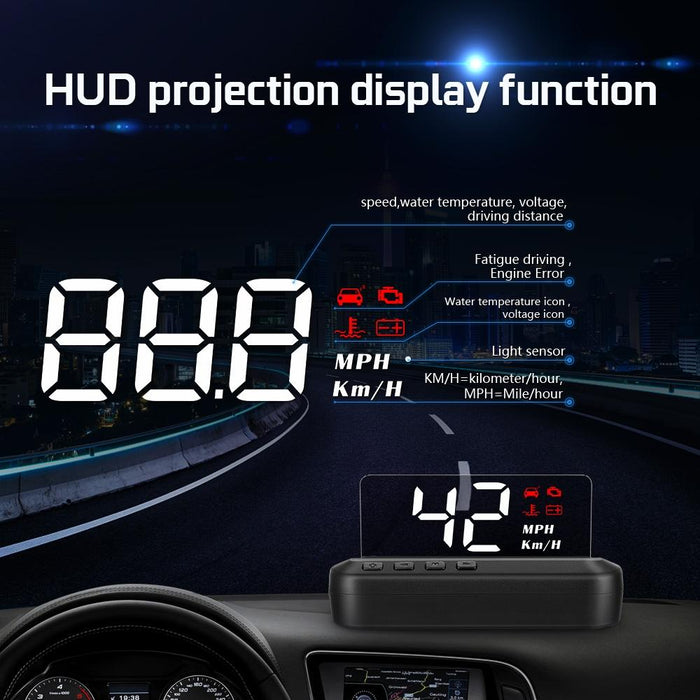 Car Hud Head Up Display Obd2 Eliminates Fault Codes & Alerts For Overspeed