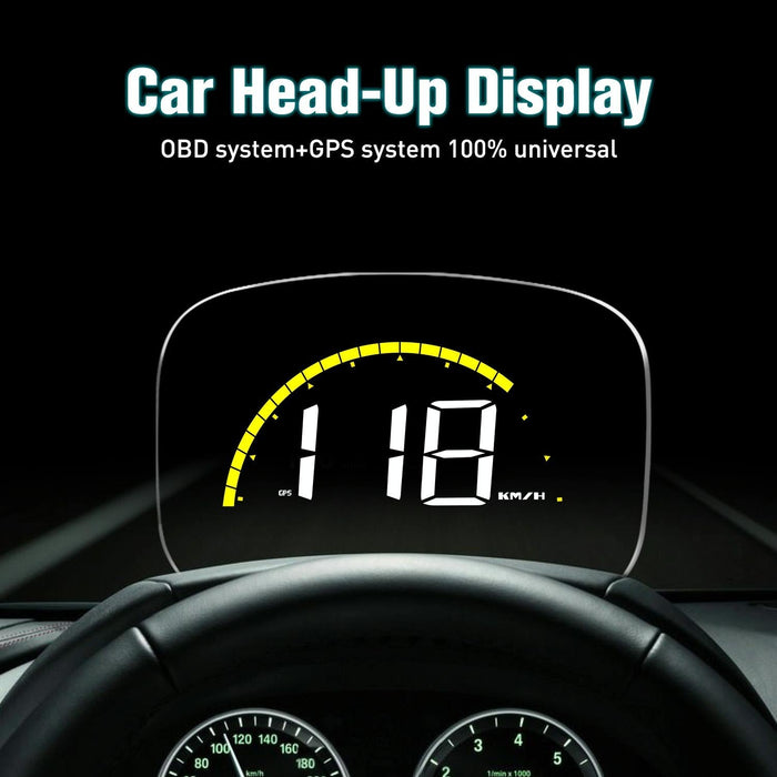 Car Hud Head Up Display With Obd2 & Gps Modes Fault Alarm