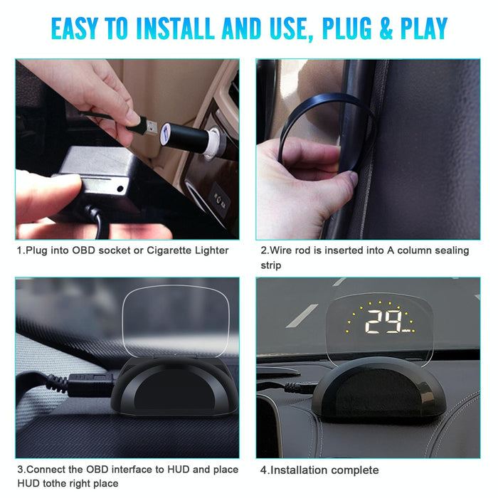 Car Hud Head Up Display With Obd2 & Gps Modes Fault Alarm