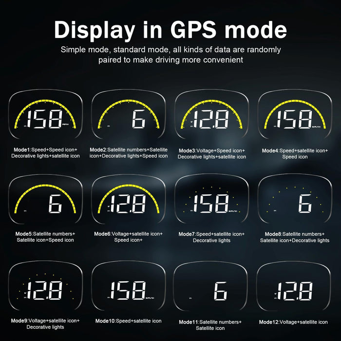 Car Hud Head Up Display With Obd2 & Gps Modes Fault Alarm