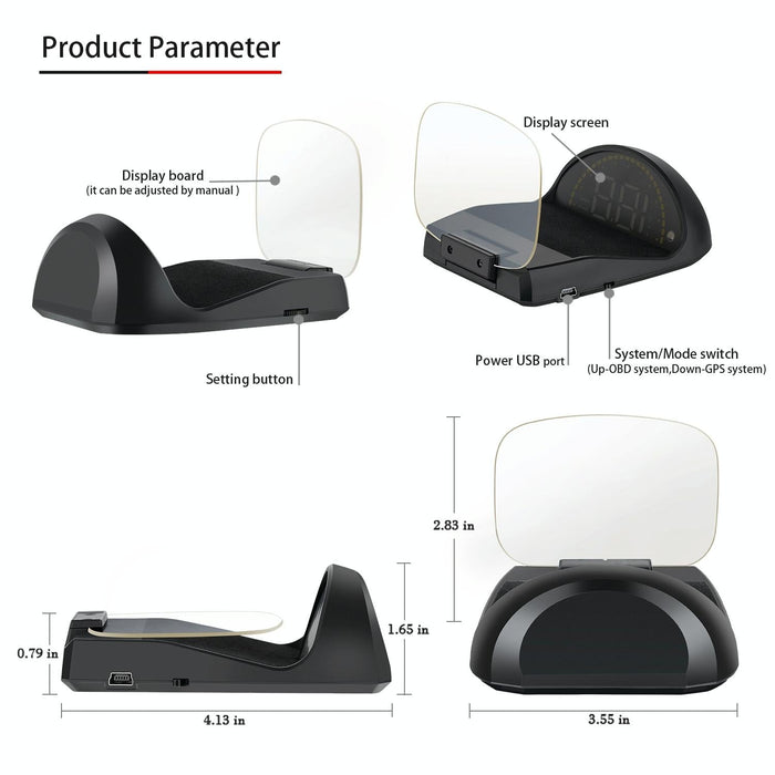 Car Hud Head Up Display With Obd2 & Gps Modes Fault Alarm