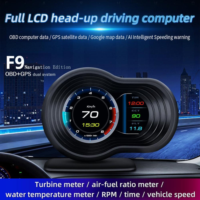 Car Hud Display Speed Water Temp Voltage Obd2 + Gps