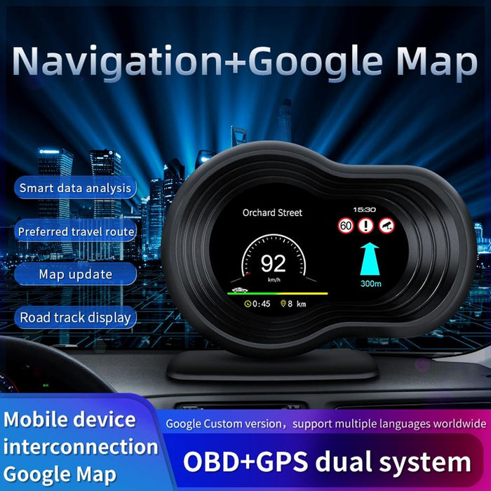 Car Hud Display Speed Water Temp Voltage Obd2 + Gps