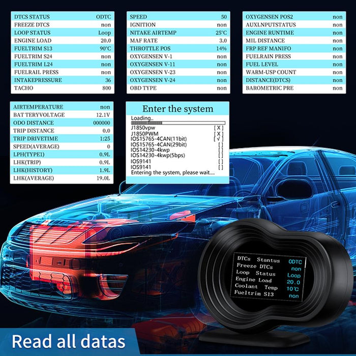 Car Hud Display Speed Water Temp Voltage Obd2 + Gps