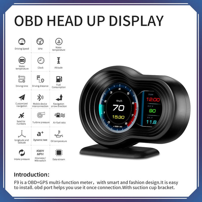 Car Hud Display Speed Water Temp Voltage Obd2 + Gps