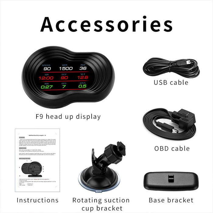 Car Hud Display Speed Water Temp Voltage Obd2 + Gps