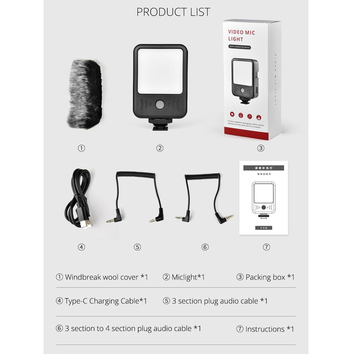 Led02 Live Broadcast Micro Film Reporter Interview Recording Microphone Light