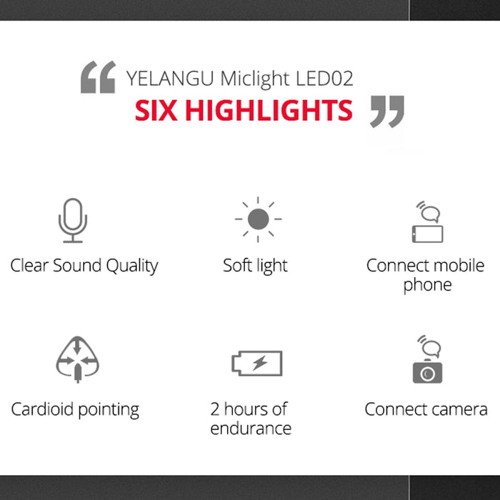 Led02 Live Broadcast Micro Film Reporter Interview Recording Microphone Light