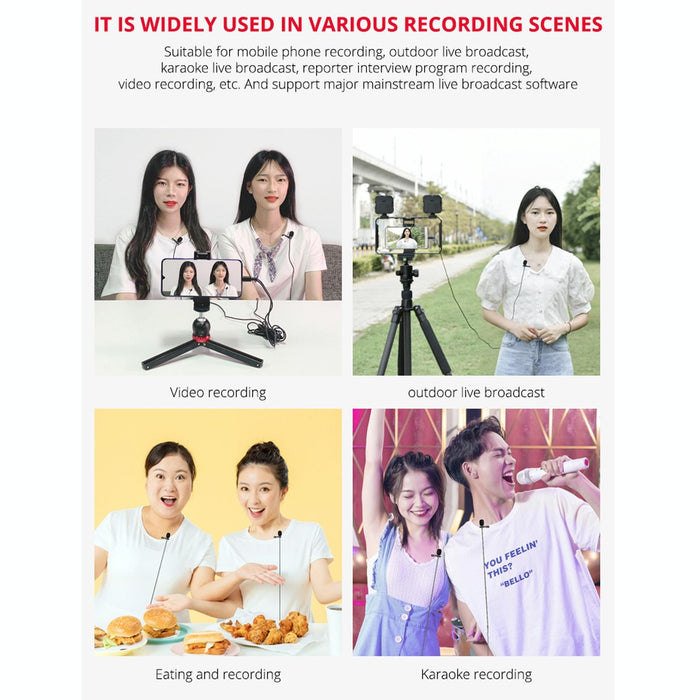 2.5M Double Clip Lavalier Microphone For Mobile Live Broadcast