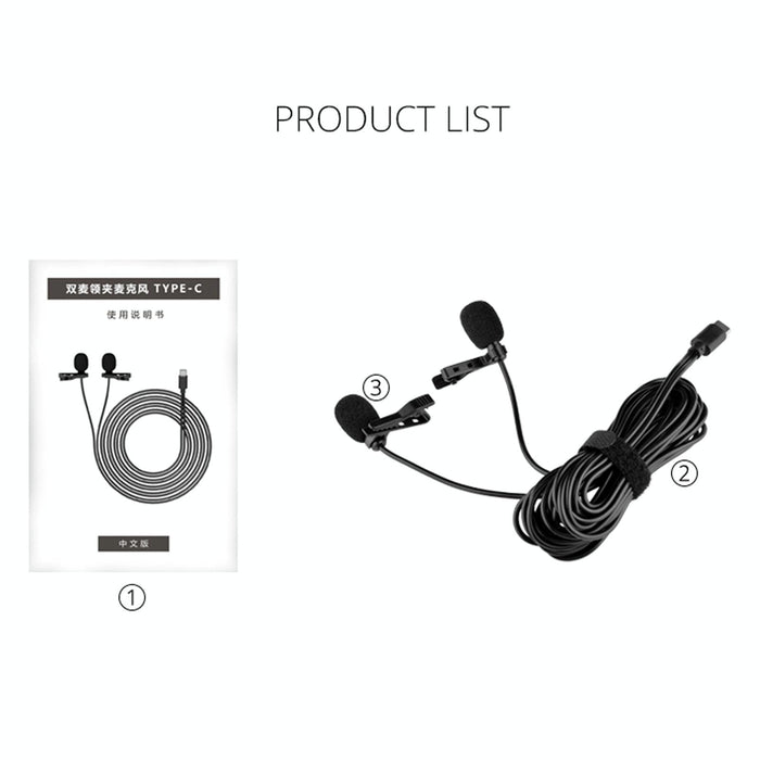 2.5M Double Clip Lavalier Microphone For Mobile Live Broadcast