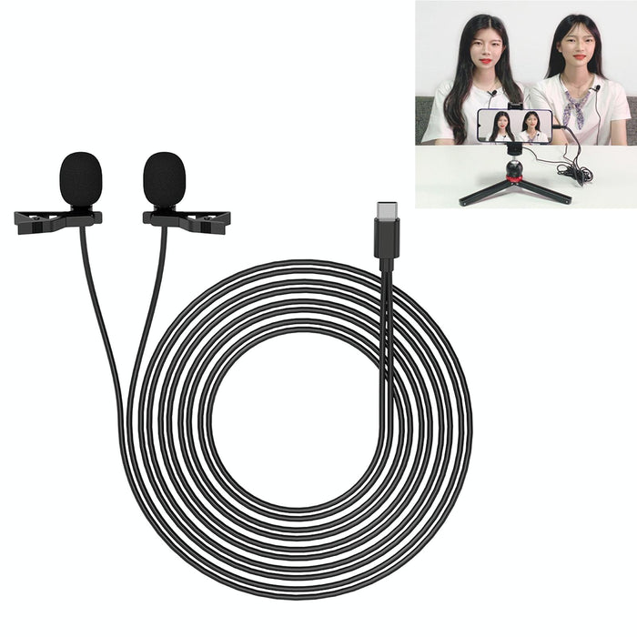 2.5M Double Clip Lavalier Microphone For Mobile Live Broadcast