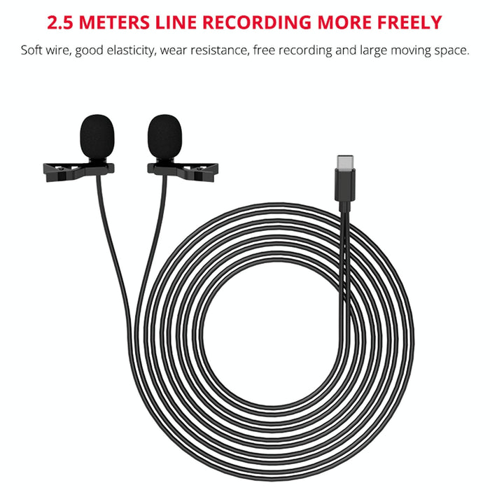 2.5M Double Clip Lavalier Microphone For Mobile Live Broadcast