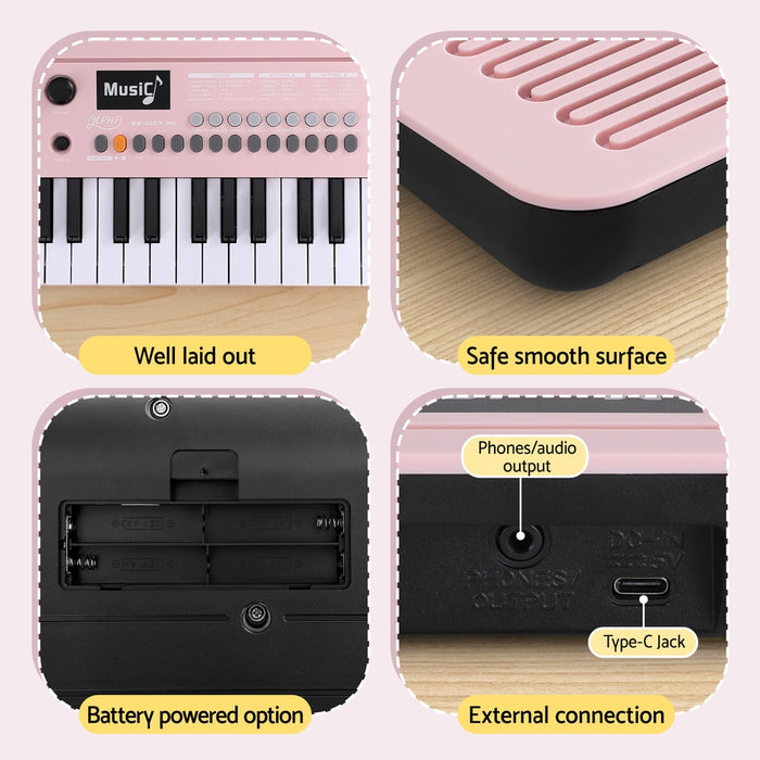 37-Key Digital Piano Keyboard For Kids Beginners Electronic Keyboard Piano Gift Pink