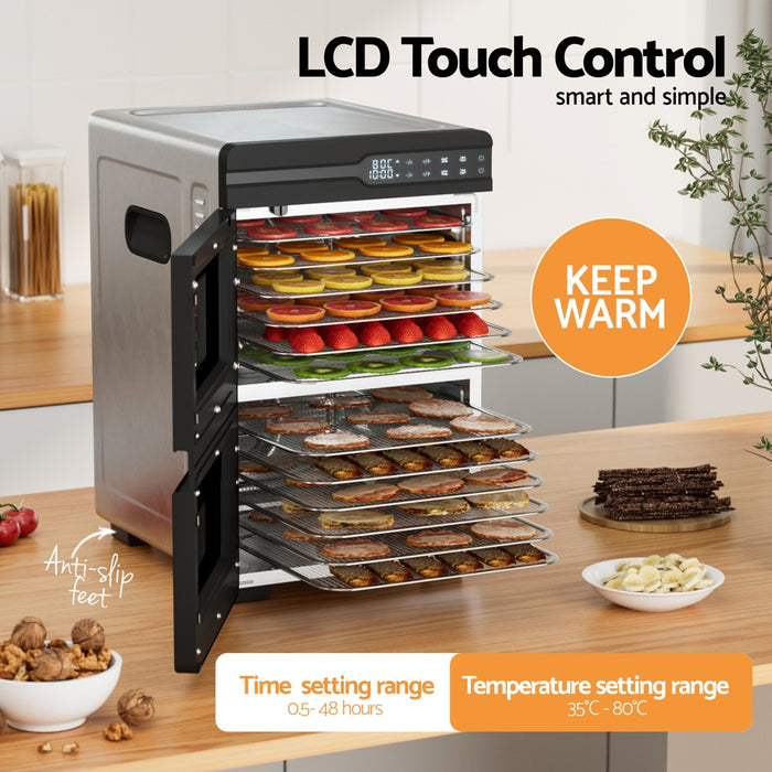 12 Trays Food Dehydrator Dual-Zone Stainless Steel Fruit Jerky Dryer
