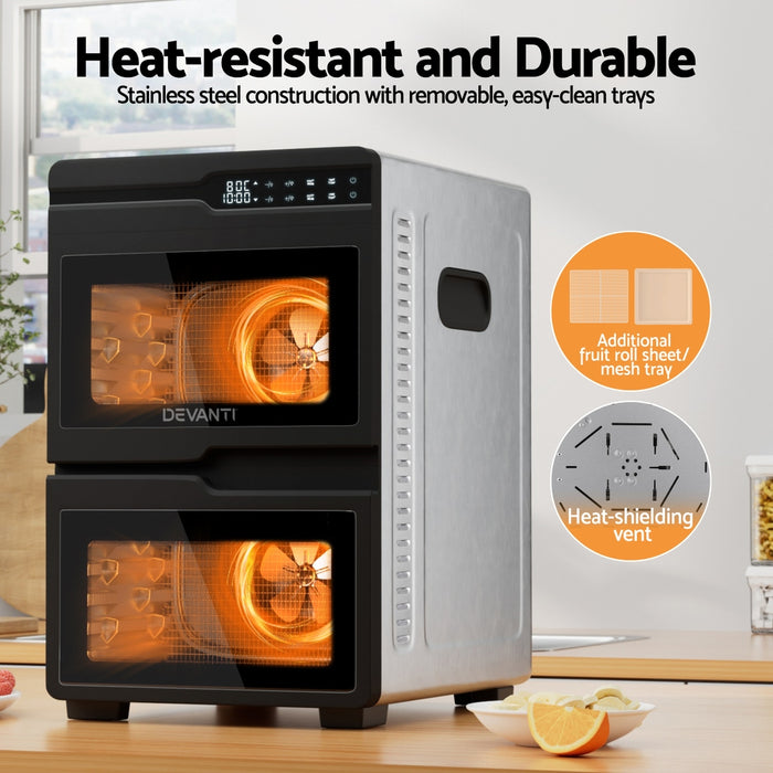 12 Trays Food Dehydrator Dual-Zone Stainless Steel Fruit Jerky Dryer