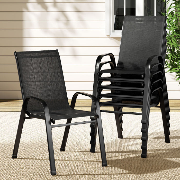 6Pc Outdoor Dining Chairs Stackable Lounge Chair Patio Furniture Black